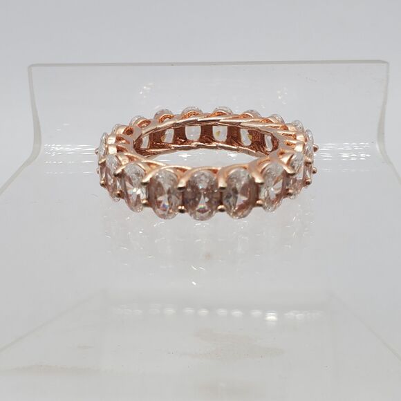 Sterling Silver Rose Gold Plated CZ/Glass Ring Size 8 - Picture 2 of 4